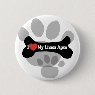 I Liebe My Lhasa Apso - Dog Bone Button