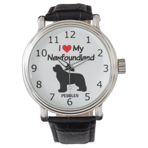 I Liebe My Newfundland Dog Silhouette Armbanduhr