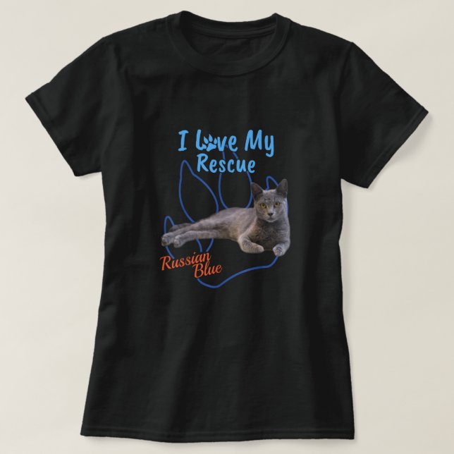 I Liebe My Rescue Russian Blue Cool Adoptiert Katz T-Shirt (Design vorne)