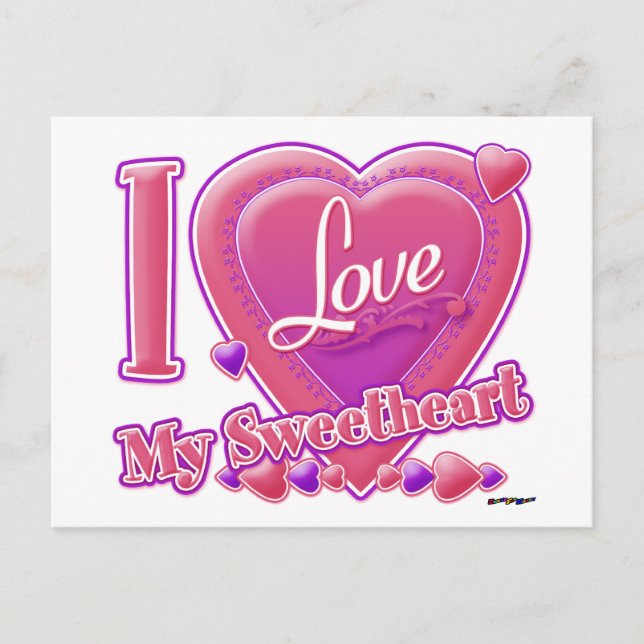 I Liebe My Sweetheart pink/lila - Herz Postkarte (Vorderseite)