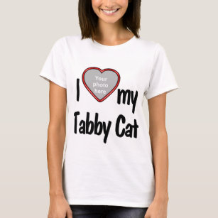 I Liebe My Tabby Cat Niedlich Red Heart Foto Rahme T-Shirt