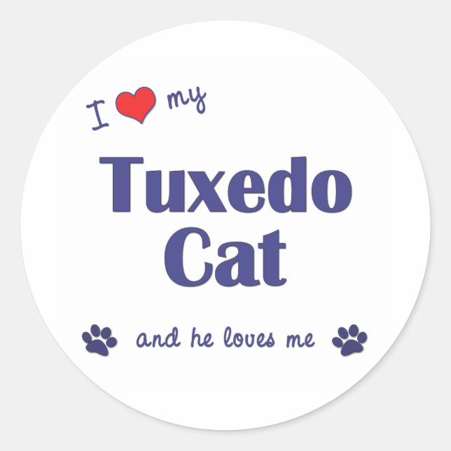 I Liebe My Tuxedo Cat (Männerkatze) Runder Aufkleber (Vorderseite)