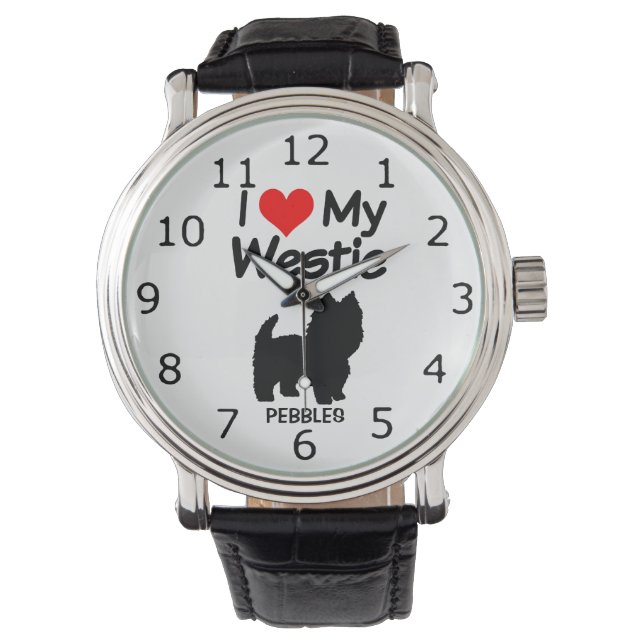 I Liebe My Westie Dog Silhouette Armbanduhr (Vorderseite)
