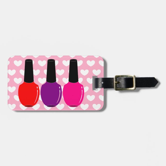 I Liebe-Nagellack-rote rosa lila Nagellack-Kunst Gepäckanhänger (Vorderseite horizontal)