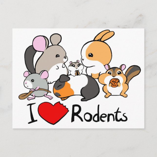 I Liebe Nagetiere niedlich Cartoon Postkarte (Vorderseite)