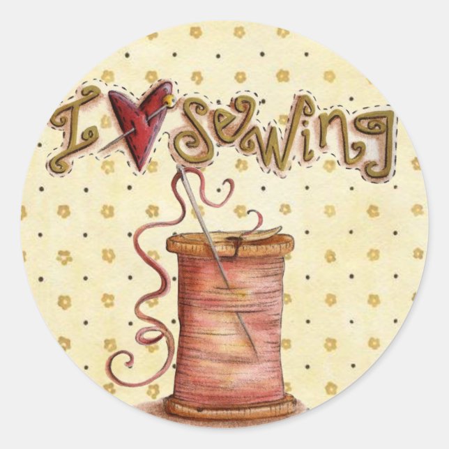 I Liebe Nähaufkleber Runder Aufkleber (Vorderseite)