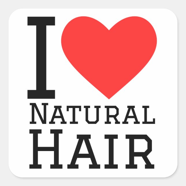 I Liebe Naturhaar Quadratischer Aufkleber (Vorderseite)