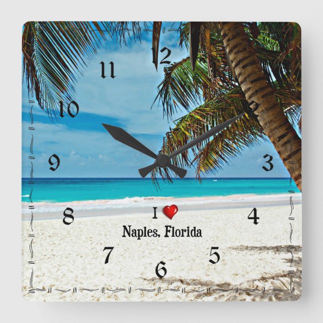 I Liebe Neapel, Florida (künstlerischer schwarzer  Quadratische Wanduhr (Vorderseite)