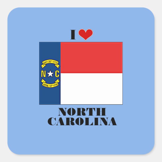 I Liebe North Carolina Quadratischer Aufkleber (Vorderseite)