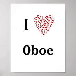 I Liebe Oboe Rotes Herz Musiknoten Poster