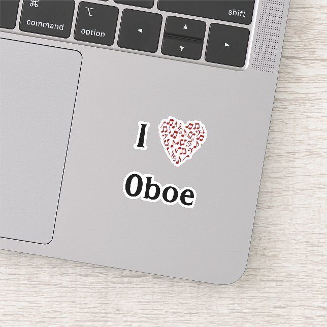 I Liebe Oboe Rotes Herz Musiknoten Vinyl Aufkleber (Ausschnitt)