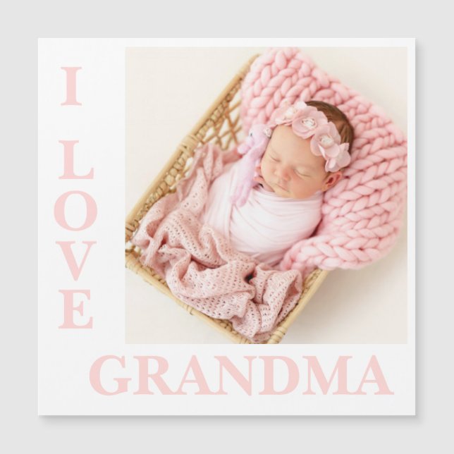 I Liebe Oma Pink Typografie Foto Birth Magnet (Vorderseite)
