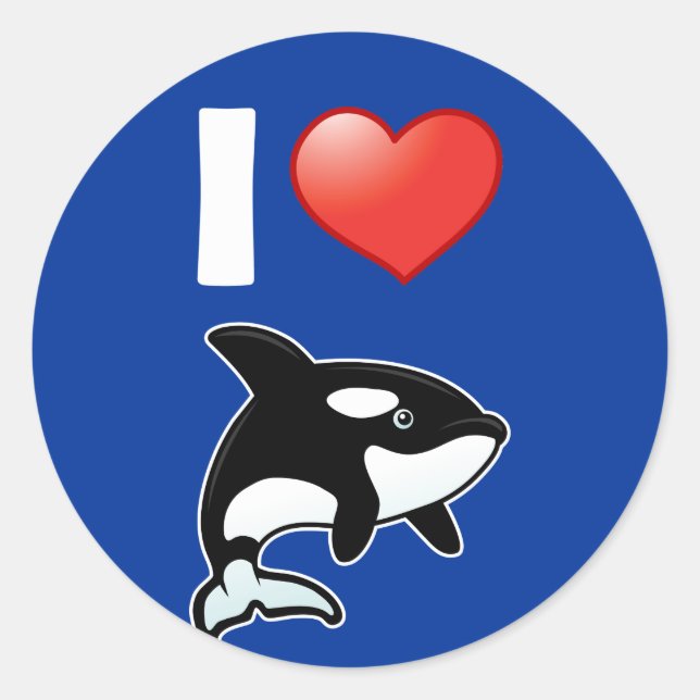 I Liebe Orcas Runder Aufkleber (Vorderseite)