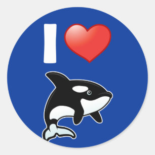 I Liebe Orcas Runder Aufkleber