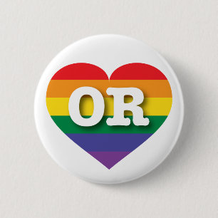 I Liebe Oregon Gay Pride Rainbow Heart Button
