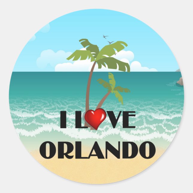 I Liebe Orlando, tropisches Design, Runder Aufkleber (Vorderseite)