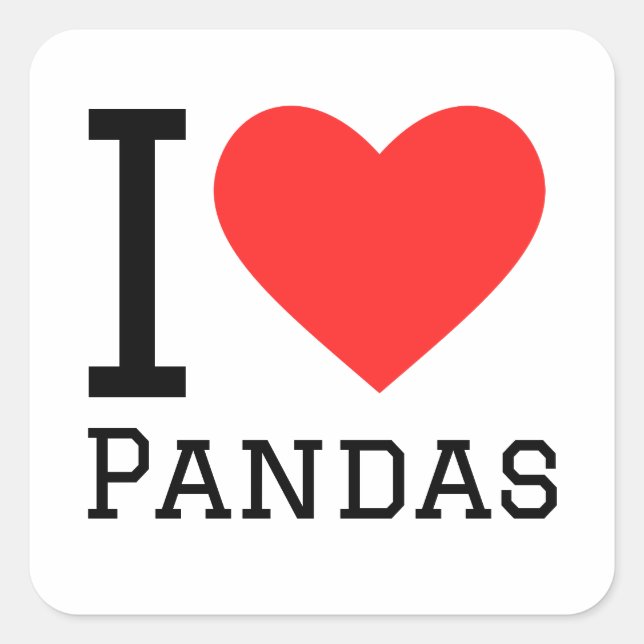 I Liebe Pandas Quadratischer Aufkleber (Vorderseite)