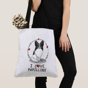 I Liebe Papillons (weiß & schwarz) Herzhunde Niedl Tasche