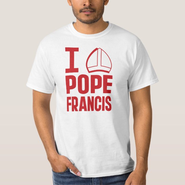 I Liebe Papst Franziskus (Pointy Hat) T-Shirt (Vorderseite)