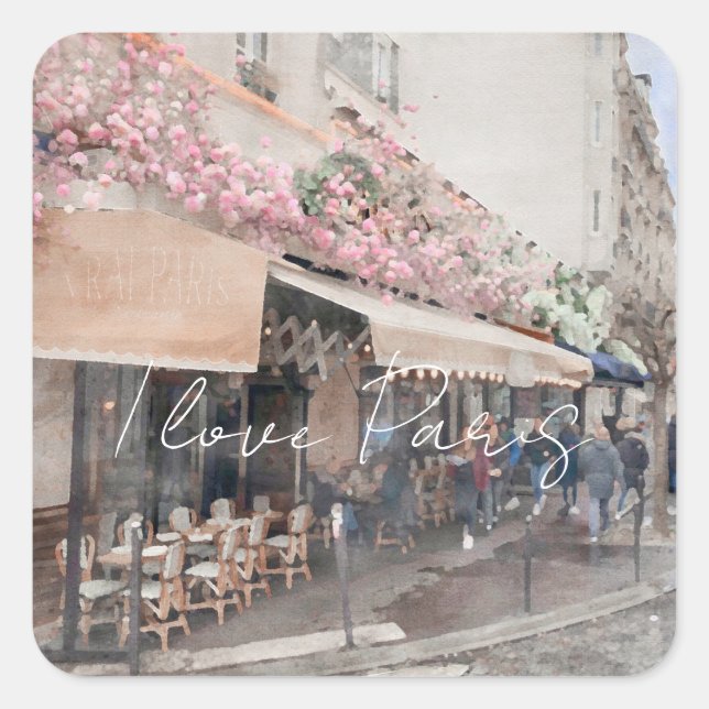I Liebe Paris Cafe Street Szene Square Sticker (Vorderseite)