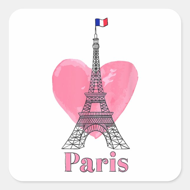 I Liebe Paris Eiffel Tower Frankreich Geschenk Quadratischer Aufkleber (Vorderseite)