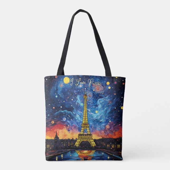 I Liebe Paris Eiffel Tower Illustration Reisen Art Tasche (Rückseite)