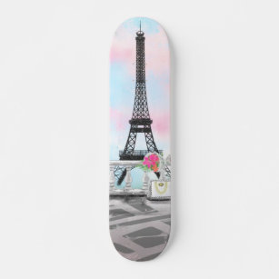 I Liebe Paris - Eiffelturm und Bouquet-Blume Skateboard