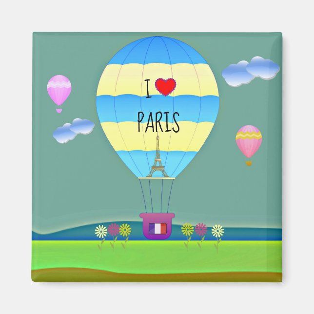 I Liebe Paris, farbenfroher Heißluftballon Magnet (Vorne)