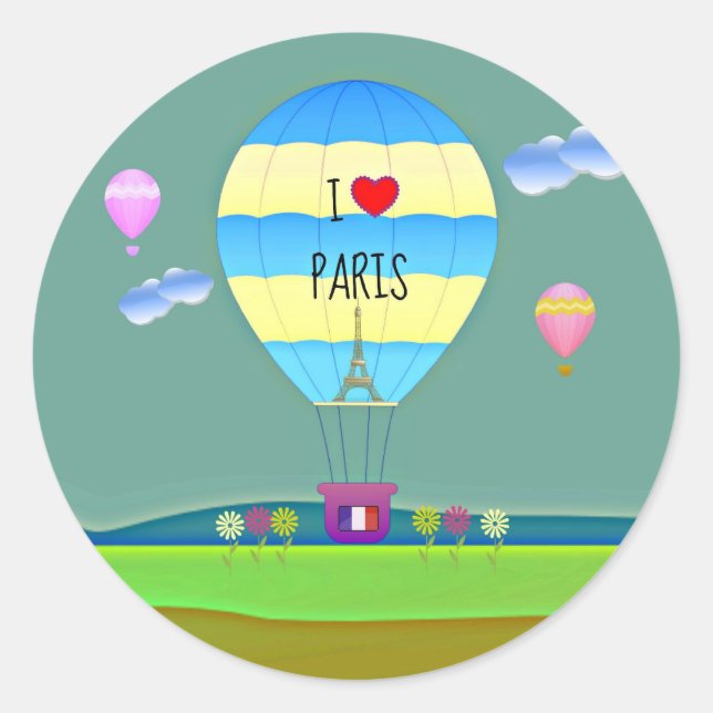 I Liebe Paris, farbenfroher Heißluftballon Runder Aufkleber (Vorderseite)