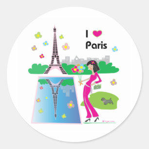 I Liebe Paris, Frankreich Runder Aufkleber