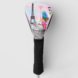 I Liebe Paris - Hübsche Frau und Rosa Herzballon Golf Headcover
