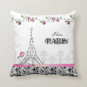 I Liebe-Paris-Kissen-weiße rosa schwarze Rosen Kissen