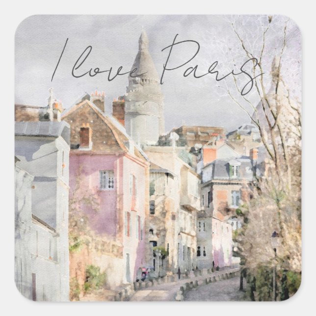 I Liebe Paris Village Street Quadratischer Aufkleber (Vorderseite)