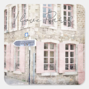 I Liebe Paris Vintage französische Architektur Quadratischer Aufkleber
