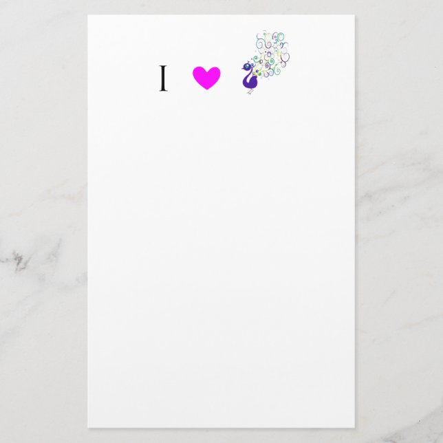 I Liebe-Pfaus Briefpapier (Vorderseite)