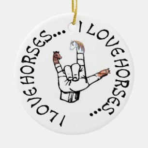 I Liebe-Pferd-ASL-LIEBE-ZEICHEN-VERZIERUNG Keramik Ornament