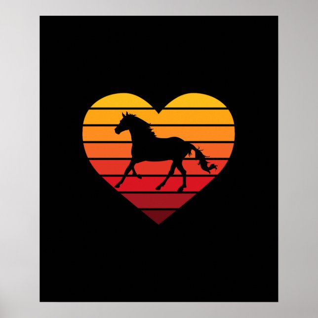 I Liebe Pferde Retro Herz Poster (Vorne)
