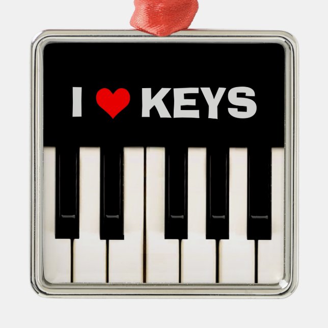 I Liebe Piano Keys Silbernes Ornament (Vorne)