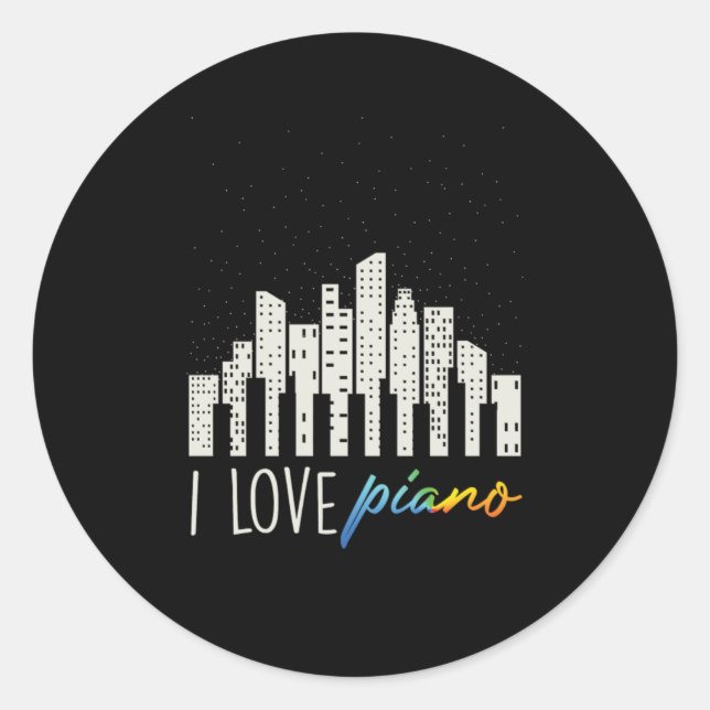 I Liebe Piano Musiknoten Piano Keyboards Musiker Runder Aufkleber (Vorderseite)