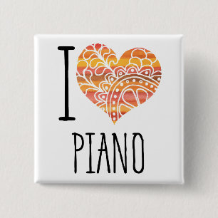 I Liebe Piano Orange Mandala Herz Button