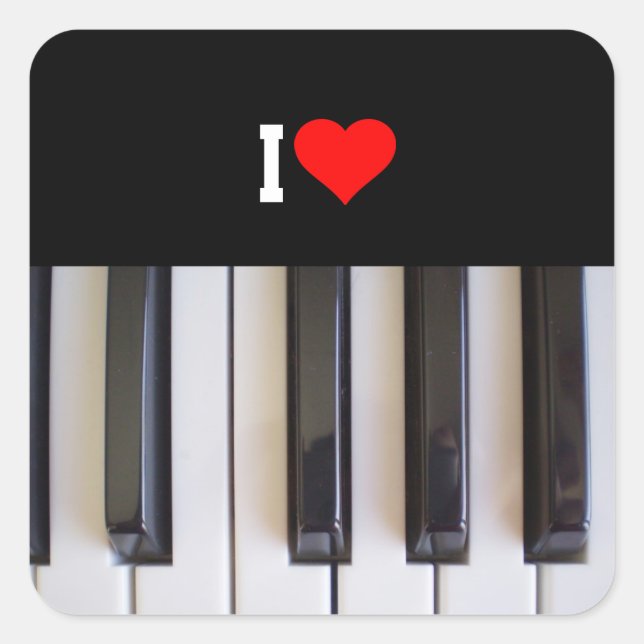 I Liebe Piano Quadratischer Aufkleber (Vorderseite)