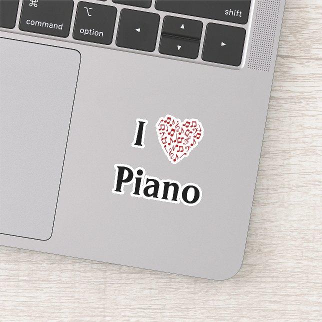 I Liebe Piano Rotes Herz Musiknoten Vinyl Aufkleber (Ausschnitt)