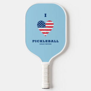 I Liebe Pickleball American Flag Heart Name Schläger