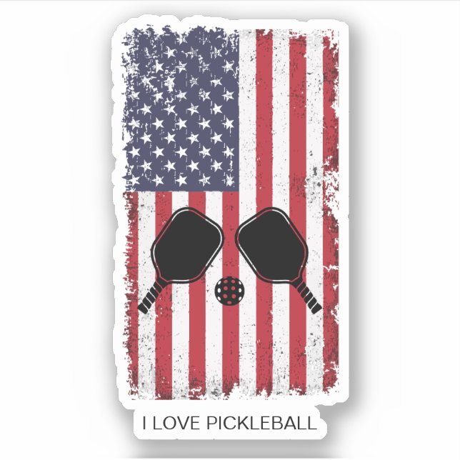 I Liebe Pickleball Amerikanische Flagge Personalis Aufkleber (Vorderseite)