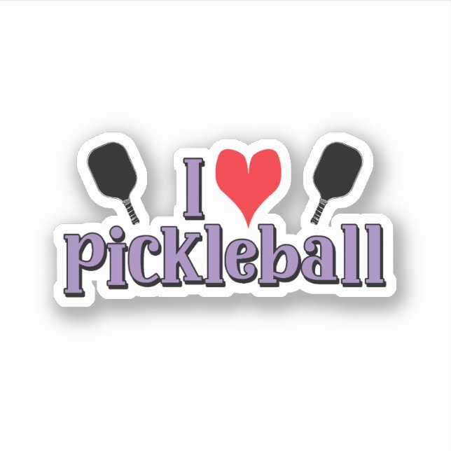I Liebe Pickleball Lila Text Pickleball Paddle Aufkleber (Vorderseite)