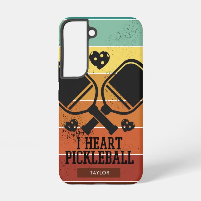 I Liebe Pickleball | Name des Retro-Streifen Samsung Galaxy Hülle (Rückseite)