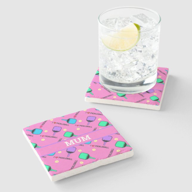 I Liebe Pickleball pink  Steinuntersetzer (Seitenansicht)