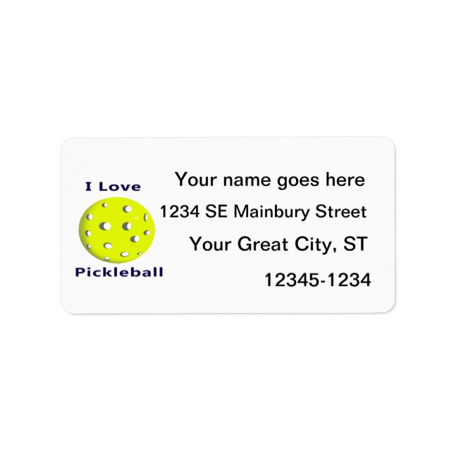 I Liebe pickleball w gelb ball.pnng Adressaufkleber (Vorne)