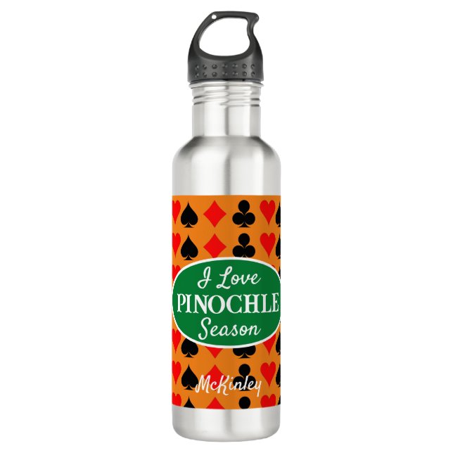 I Liebe Pinochle Season Burnt Orange Edelstahlflasche (Vorderseite)