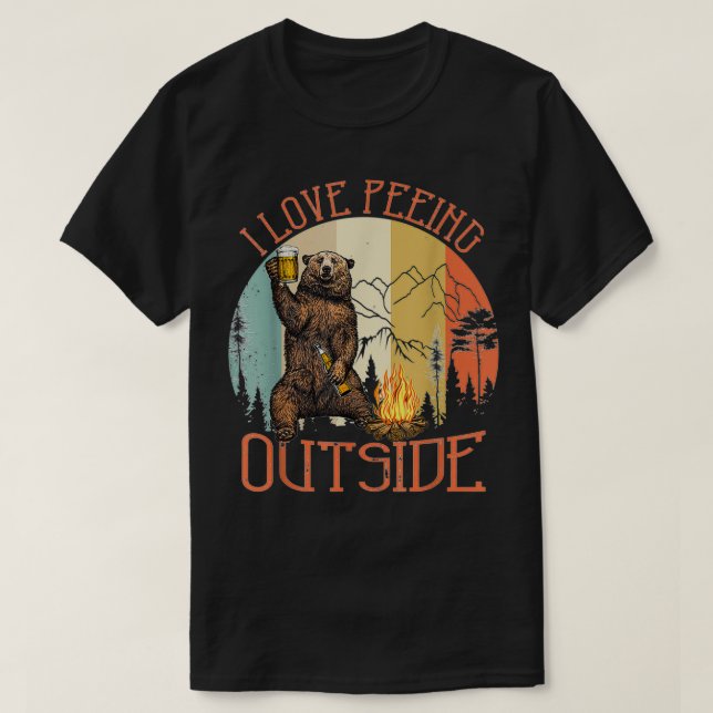I Liebe Pissen Outdoor Funny Bear Drink Biercampin T-Shirt (Design vorne)